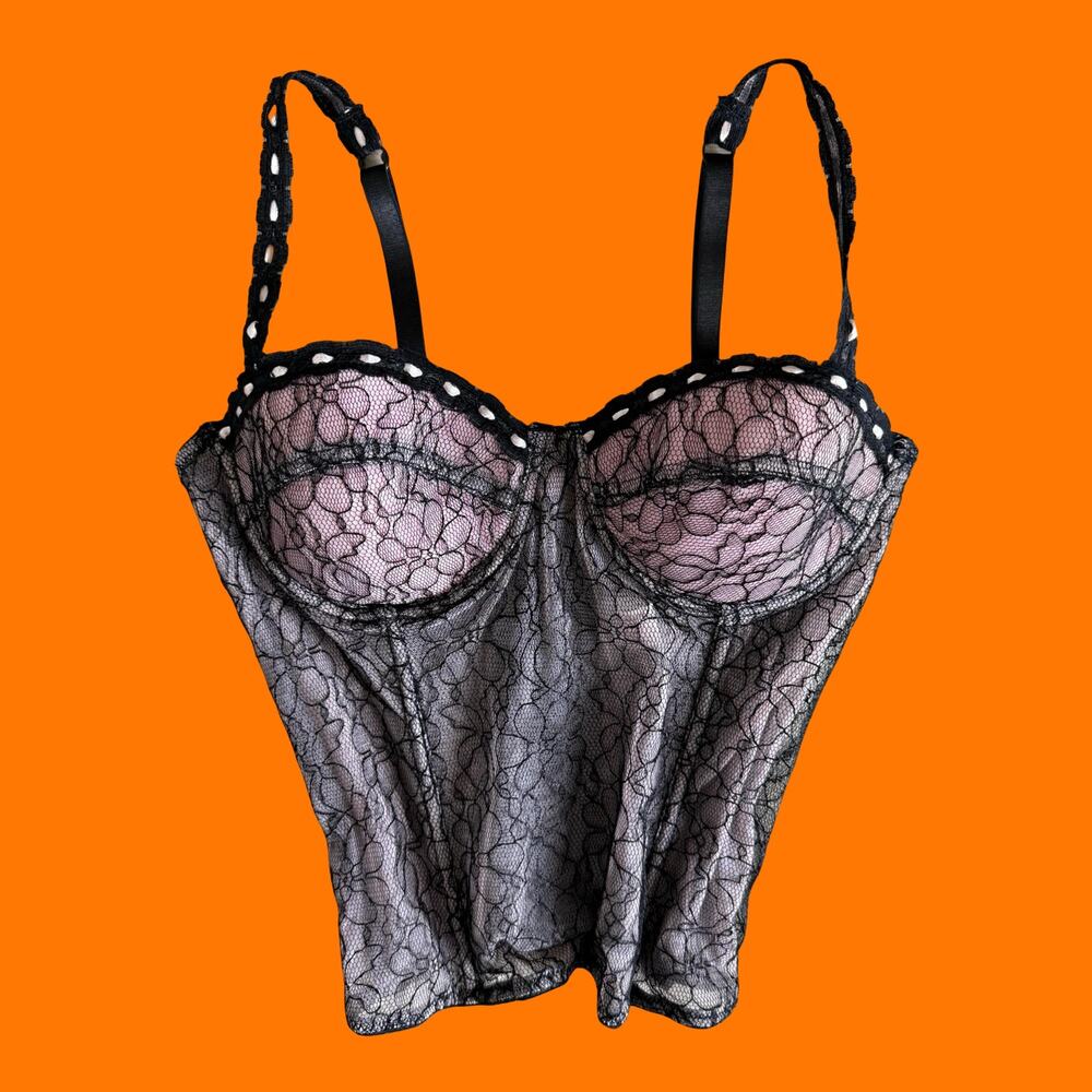 00's vintage mesh floral mcbling y2k lingerie corset top bustier 34B